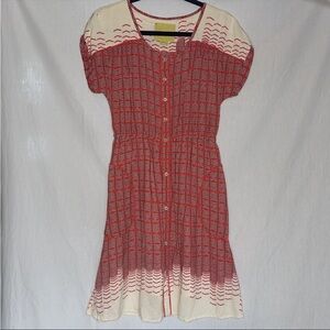 Anthropologie Maeve Veronia Red Orange Shirt Dress Button Up Retro XS